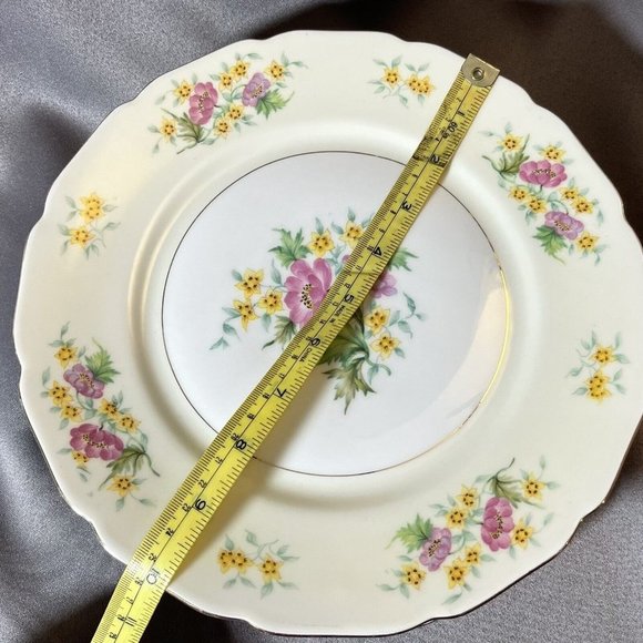 Set of 4 Black Knight Germany Yellow Pink Floral Gold Trim Dinner Plates 10" - Picture 7 of 13